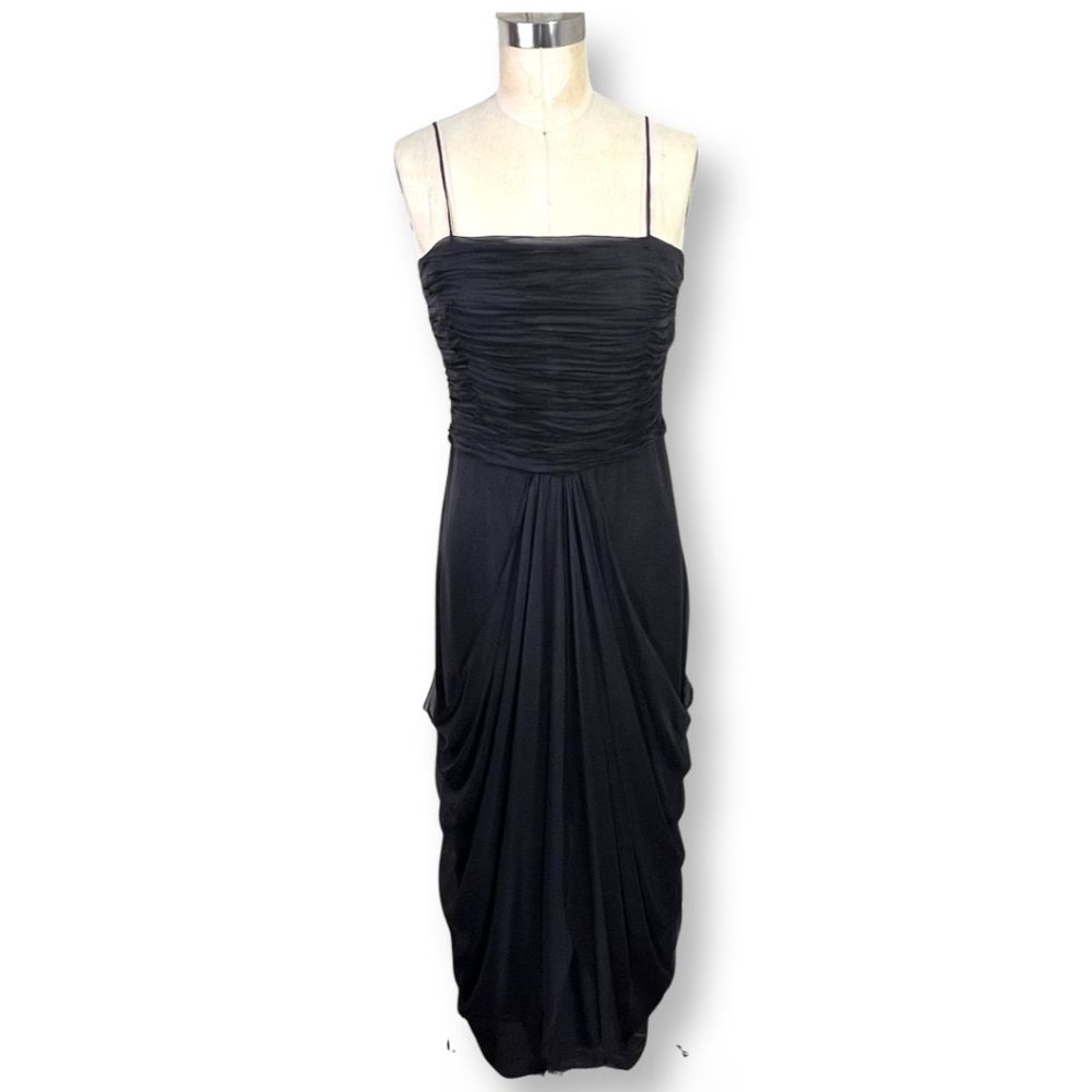 [[ SAJA ]] Elegant, Layered Drape Black Silk Maxi Dress :: 8 - Picture 2 of 15